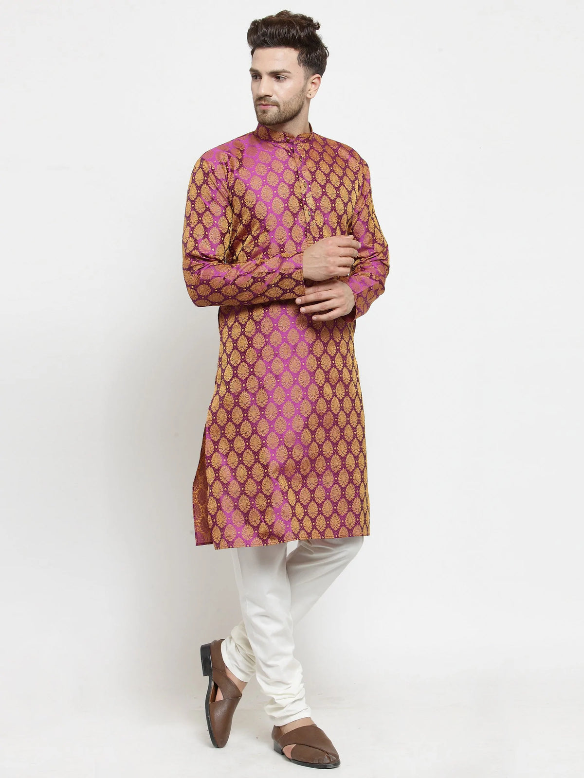 Men's Pink Jacquard Woven Kurta Top (KO_586Pink)