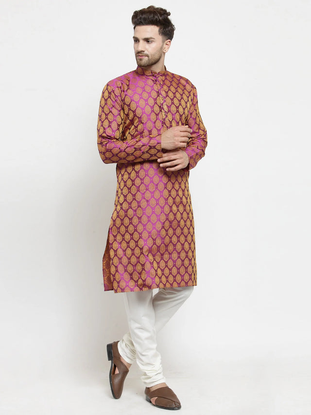 Men's Pink Jacquard Woven Kurta Top (KO_586Pink)