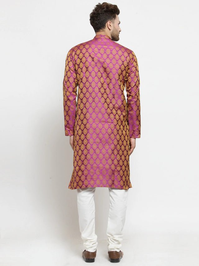 Men's Pink Jacquard Woven Kurta Top (KO_586Pink)