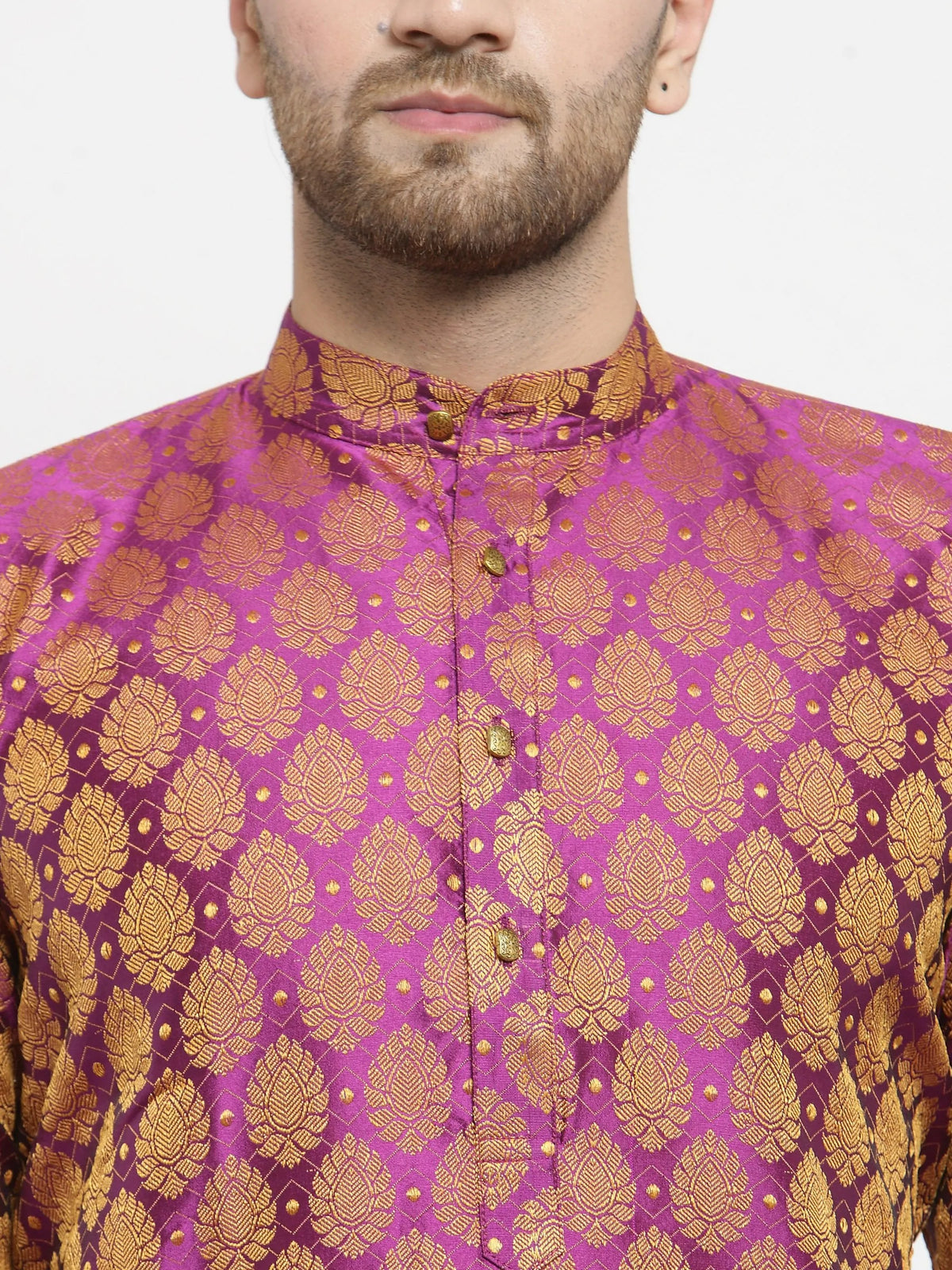 Men's Pink Jacquard Woven Kurta Set (JOKP_586Pink)