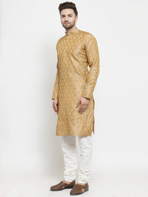 Men's Silver Jacquard Woven Kurta Set