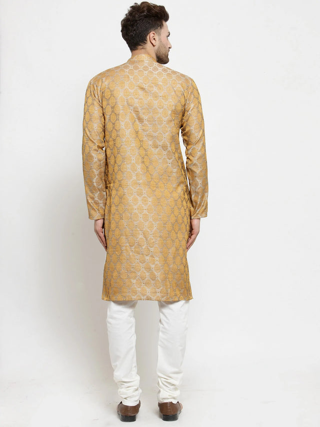 Men's Silver Jacquard Woven Kurta Set