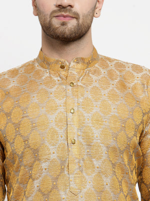 Men's Silver Jacquard Woven Kurta Set