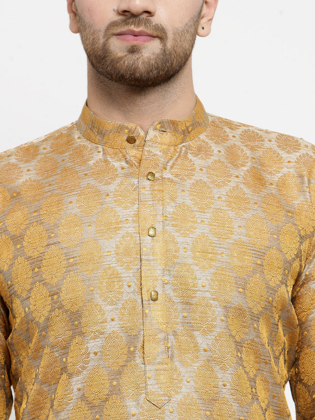 Men's Silver Jacquard Woven Kurta Set