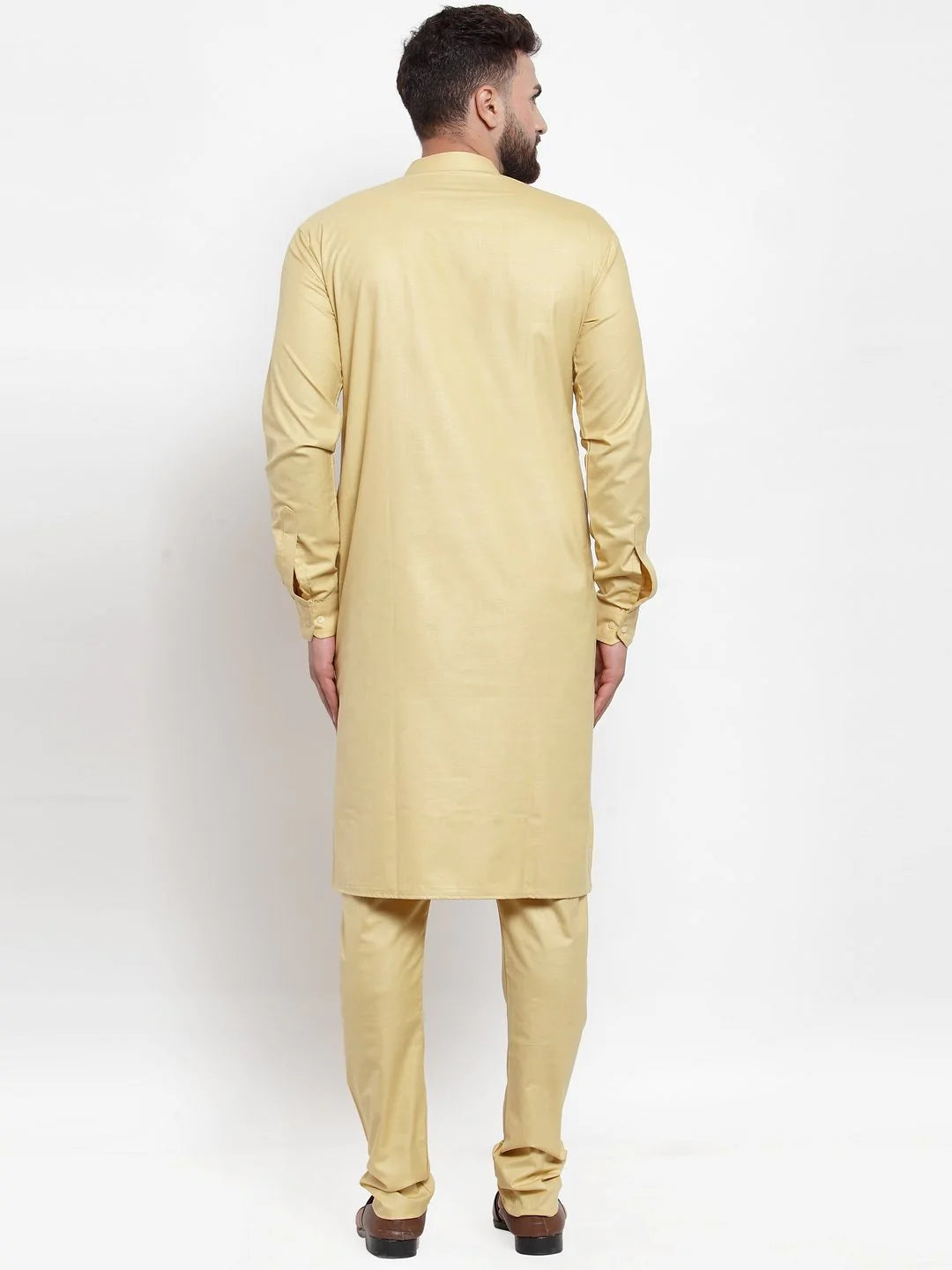 Men's Beige Cotton Solid Kurta Set