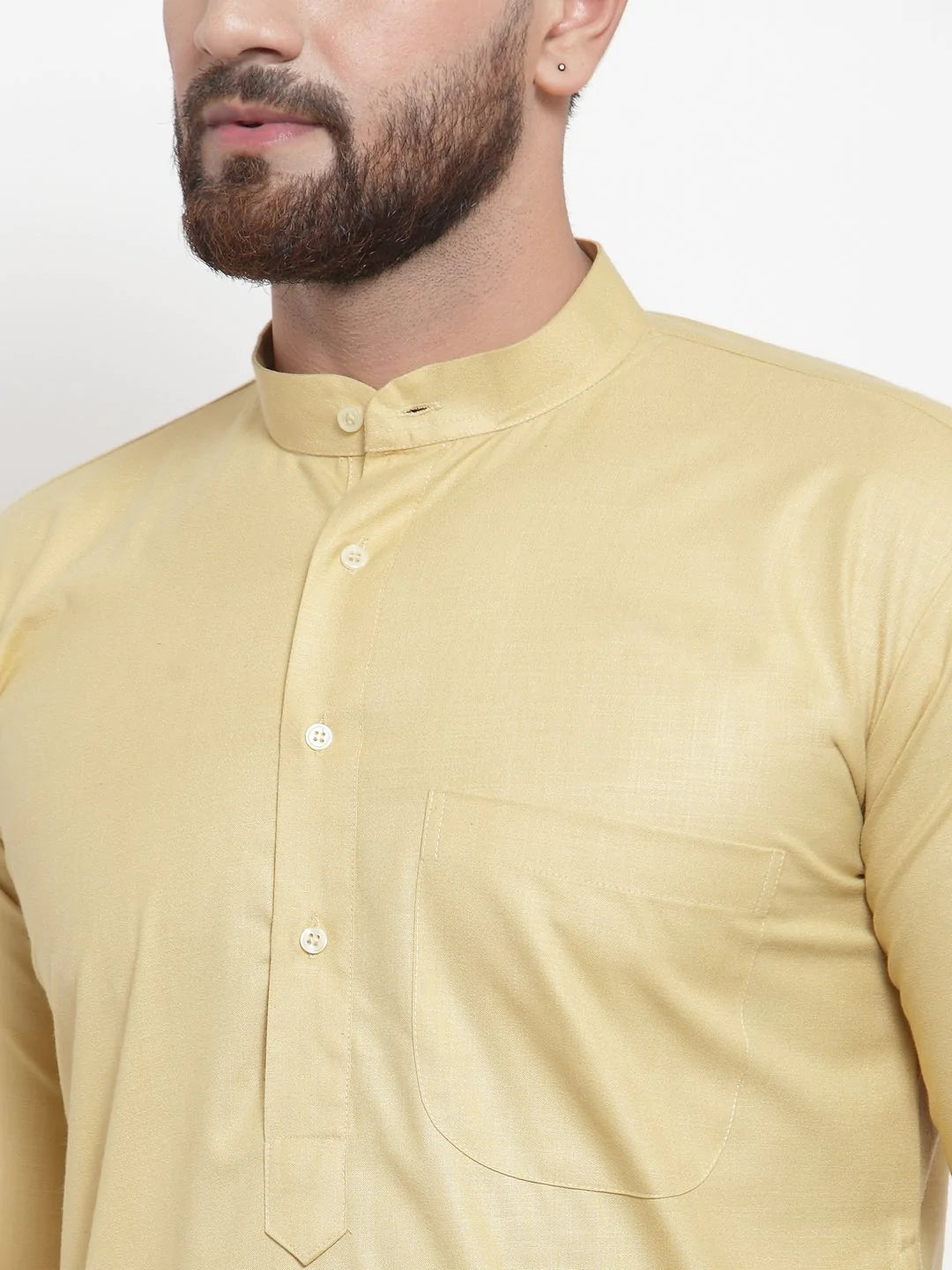 Men's Beige Cotton Solid Kurta Set