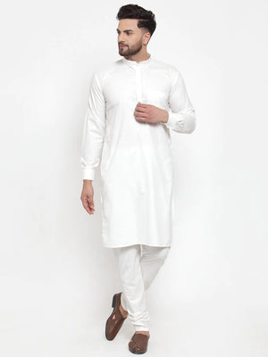 Men's White Cotton Solid Kurta Set