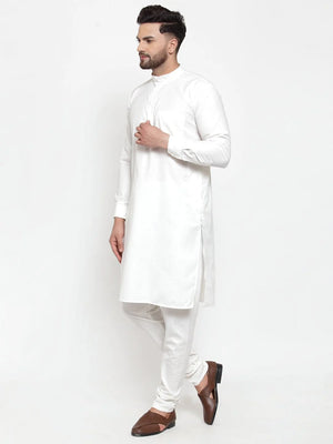 Men's White Cotton Solid Kurta Set