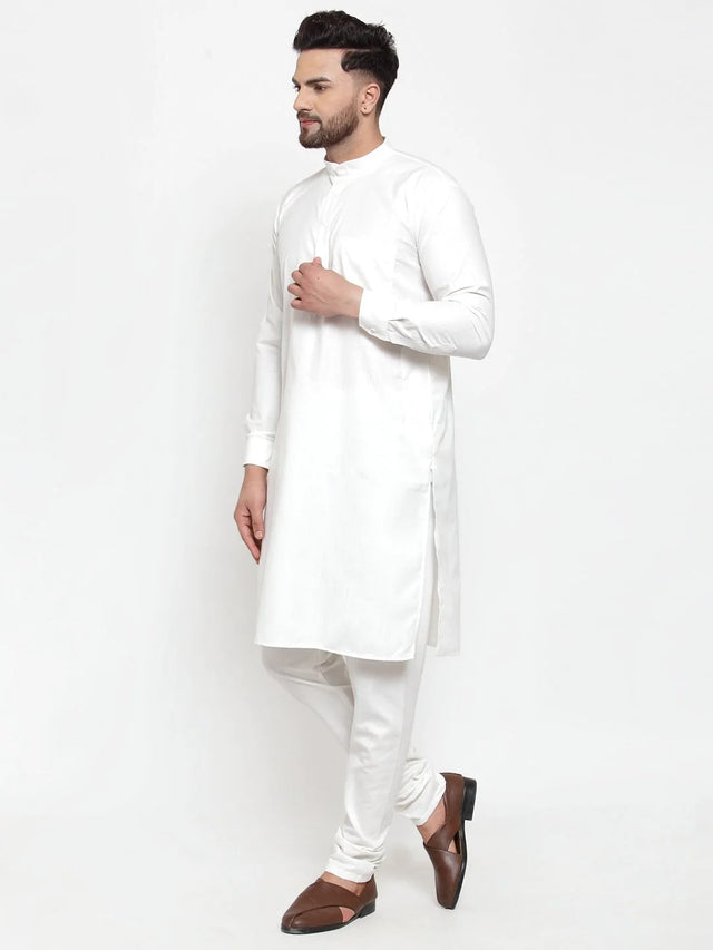 Men's White Cotton Solid Kurta Set