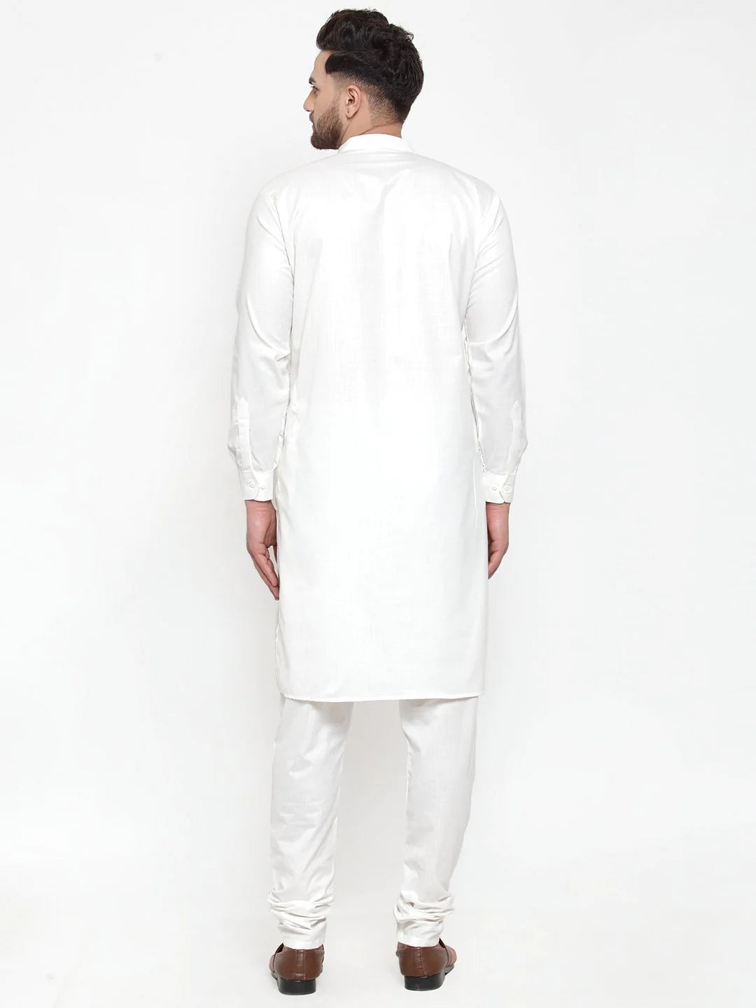 Men's White Cotton Solid Kurta Set