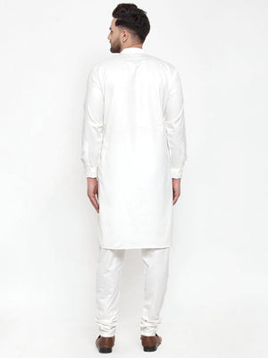 Men's White Cotton Solid Kurta Set