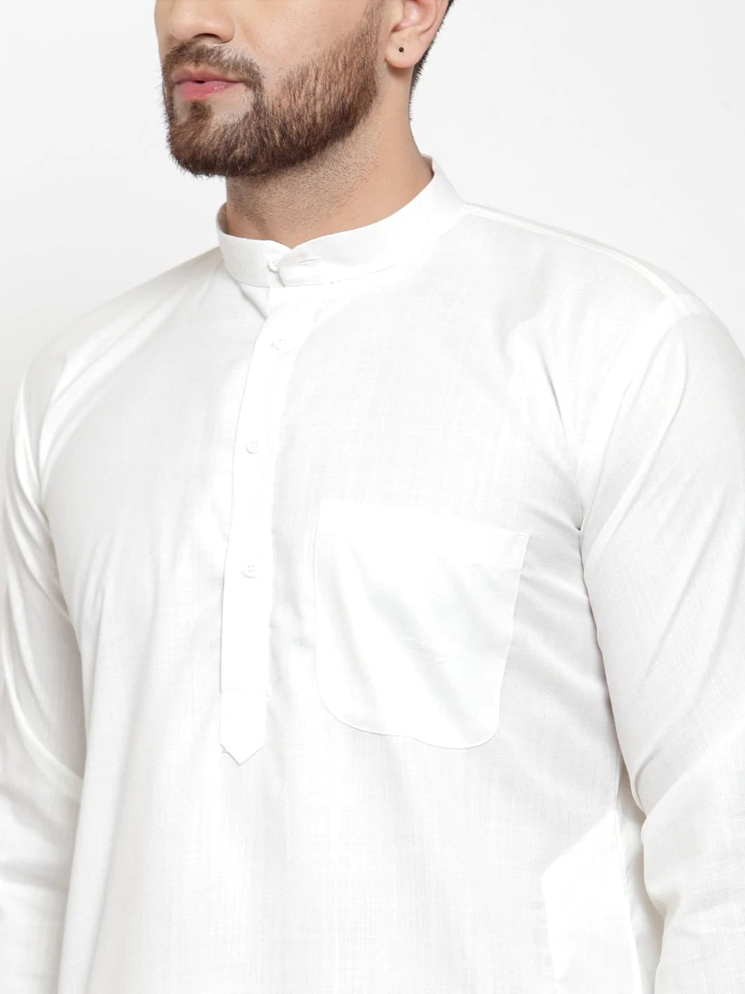 Men's White Cotton Solid Kurta Set