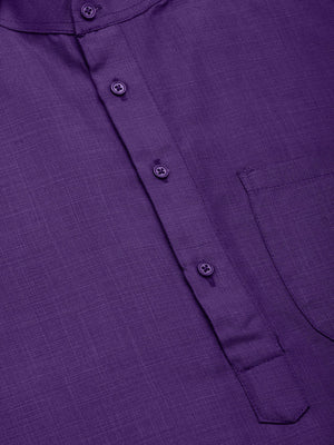 Men's Purple Cotton Blend Solid Kurta Set