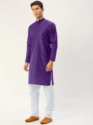 Men's Purple Cotton Blend Solid Kurta Set