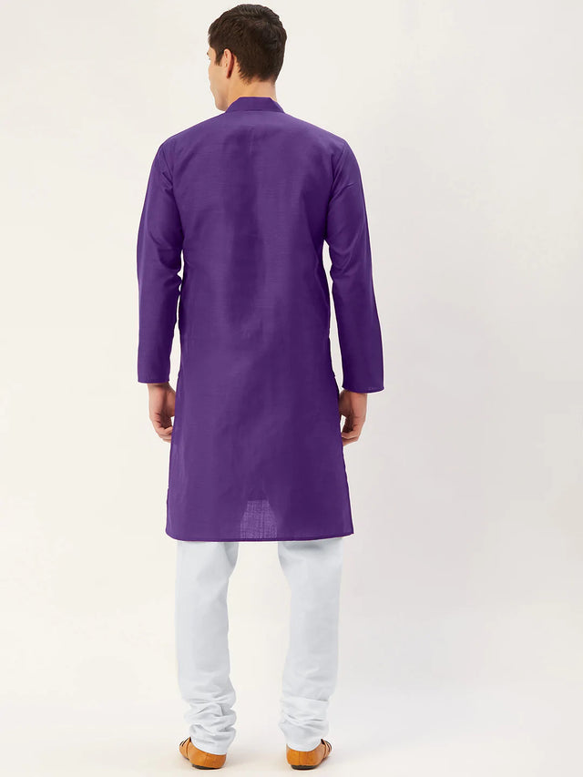 Men's Purple Cotton Blend Solid Kurta Set