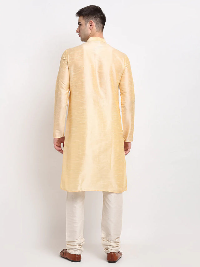 Men's Gold Dupion Solid Kurta Set (JOKP_636Golden)