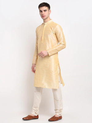 Men's Gold Dupion Solid Kurta Set (JOKP_636Golden)