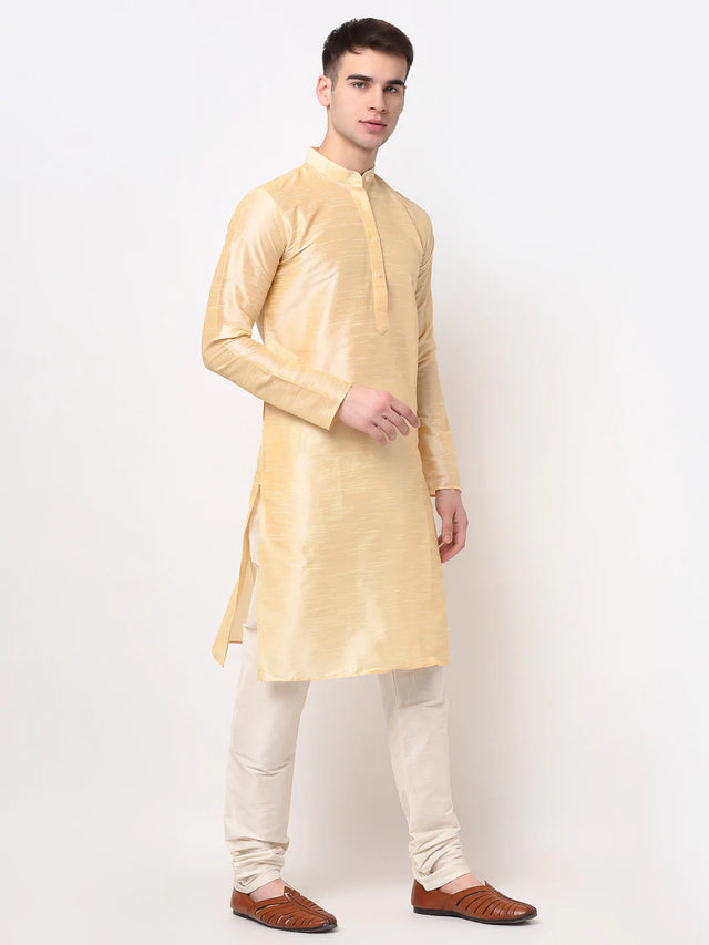 Men's Gold Dupion Solid Kurta Set (JOKP_636Golden)