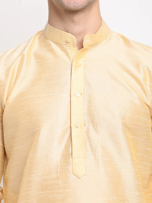 Men's Gold Dupion Solid Kurta Set (JOKP_636Golden)