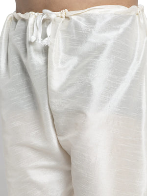 Men's Navy Blue Dupion Solid Kurta Set