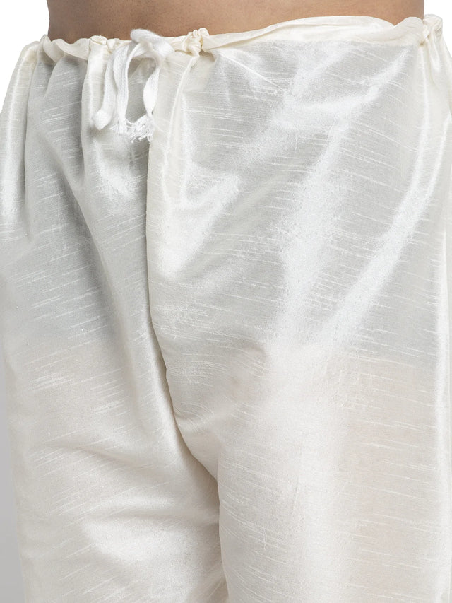 Men's Navy Blue Dupion Solid Kurta Set