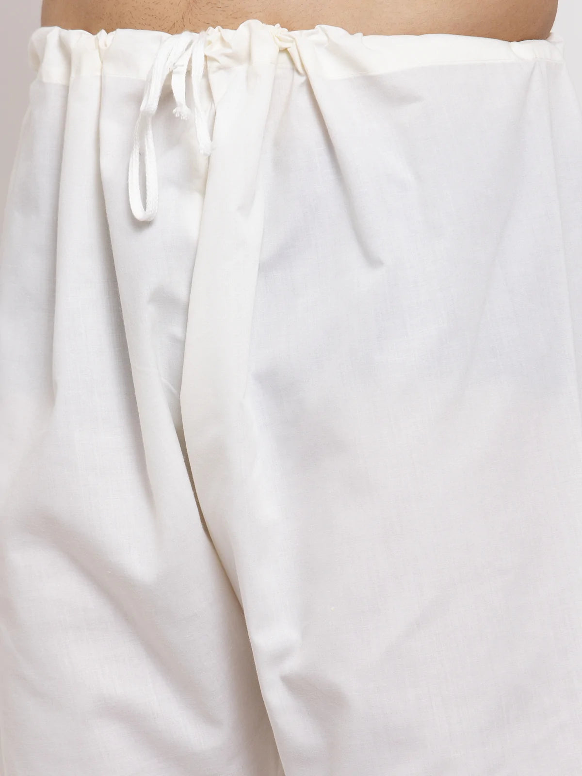 Men's Cream Cotton Embroidered Kurta Set