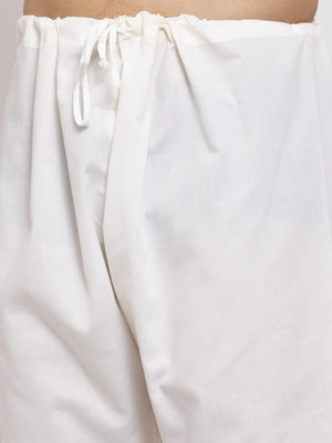 Men's Cream Cotton Embroidered Kurta Set