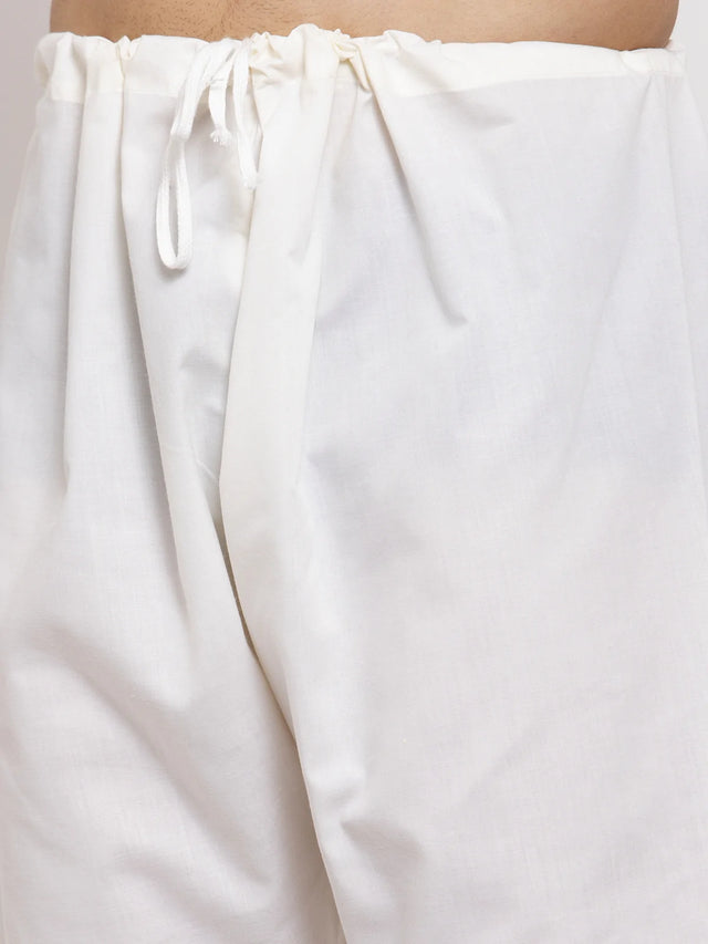 Men's Cream Cotton Embroidered Kurta Set