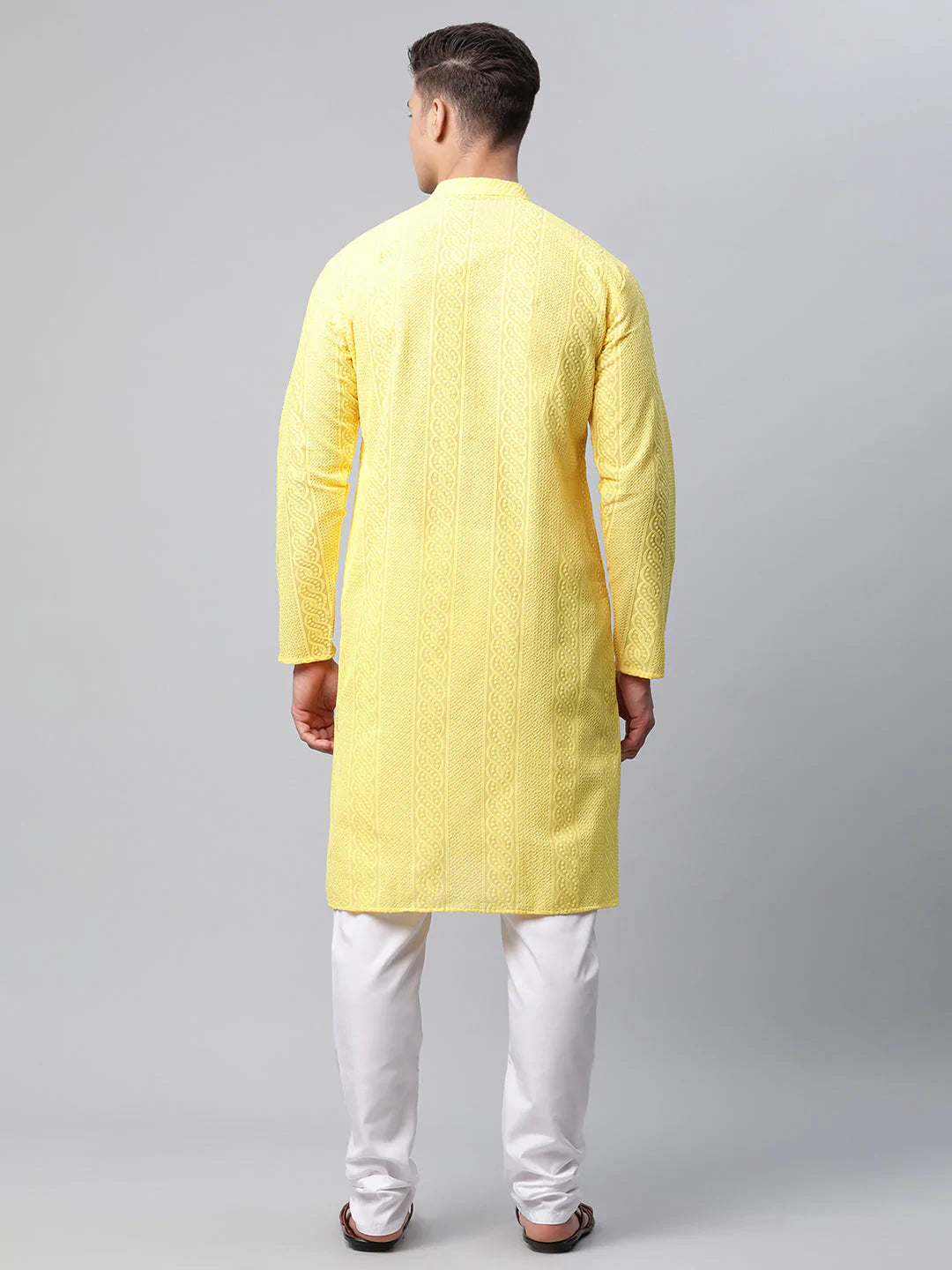 Men's Lemon Cotton Chikankari Kurta Set