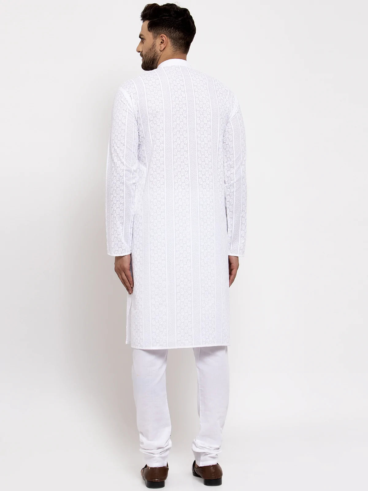 Men's White Cotton Embroidered Kurta Set