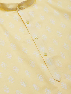 Men's Yellow Cotton Blend Printed Kurta Set (JOKP_650Yellow)