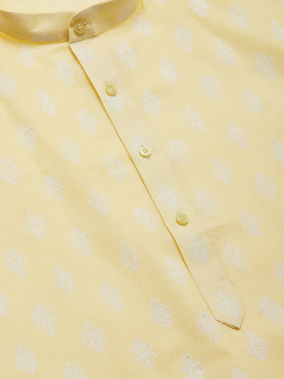 Men's Yellow Cotton Blend Printed Kurta Top (KO_650Yellow)