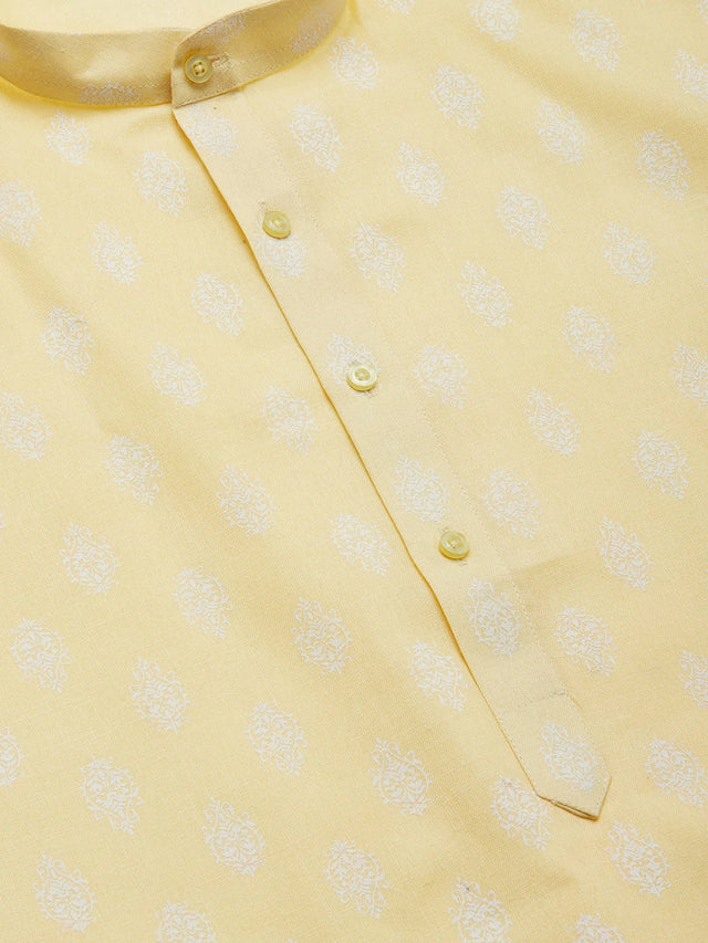 Men's Yellow Cotton Blend Printed Kurta Top (KO_650Yellow)