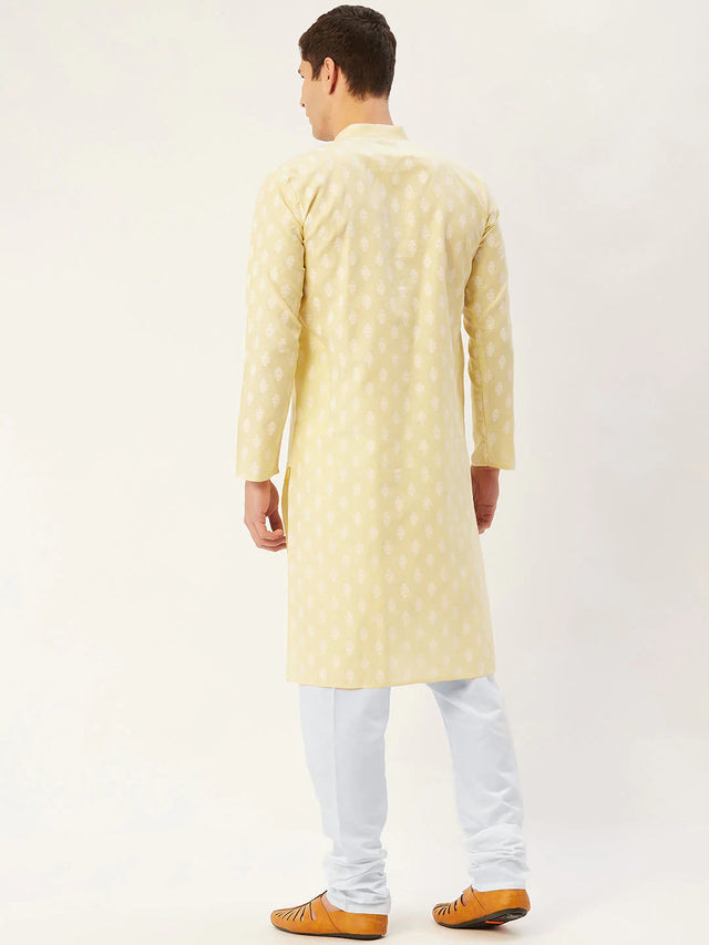 Men's Yellow Cotton Blend Printed Kurta Top (KO_650Yellow)