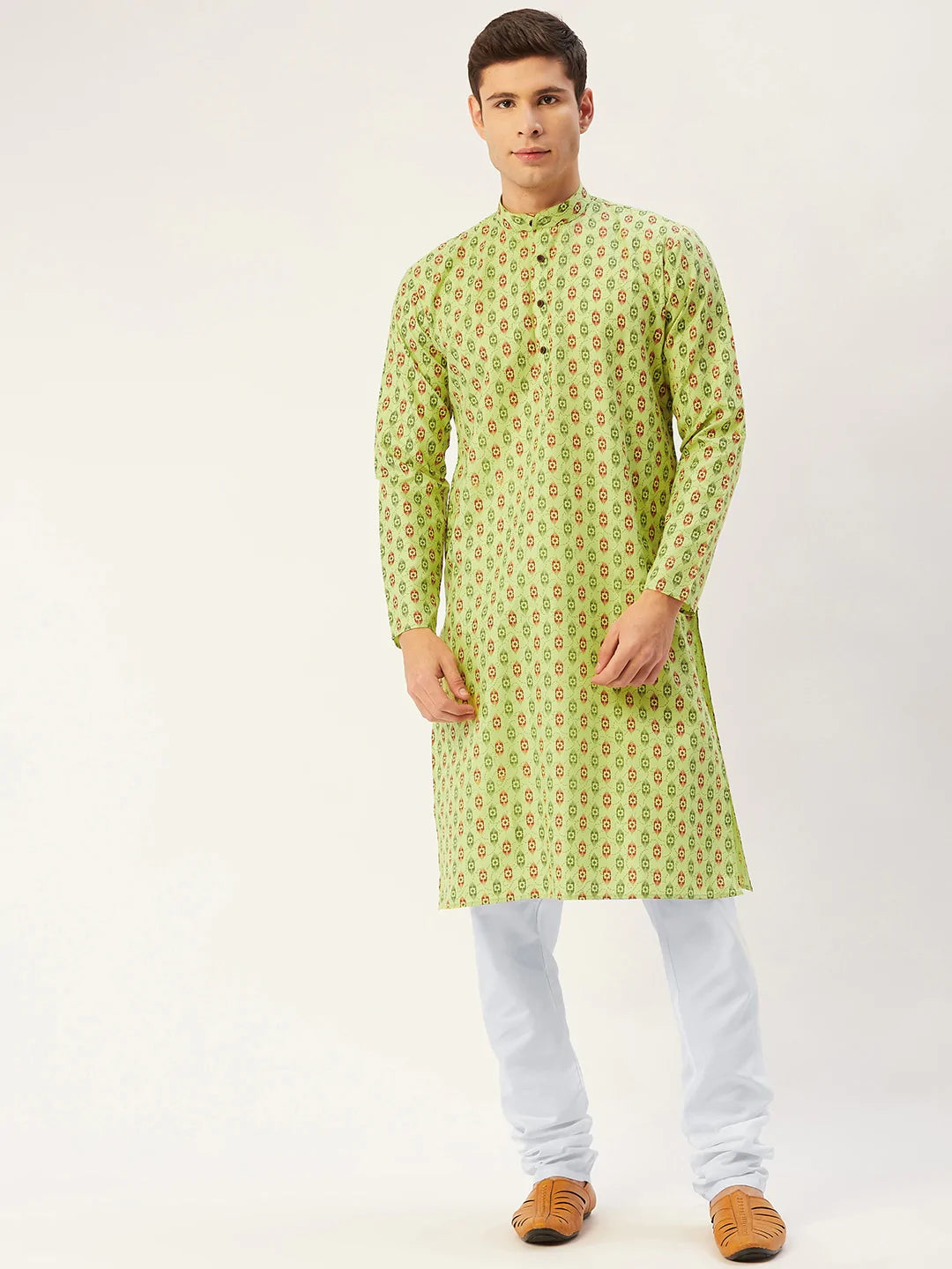 Men's Green Cotton Blend Printed Kurta Set (JOKP_651Green)