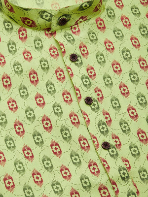 Men's Green Cotton Blend Printed Kurta Set (JOKP_651Green)