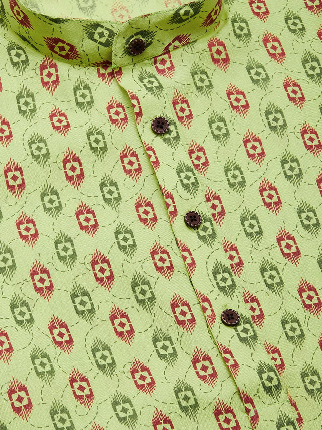 Men's Green Cotton Blend Printed Kurta Set (JOKP_651Green)