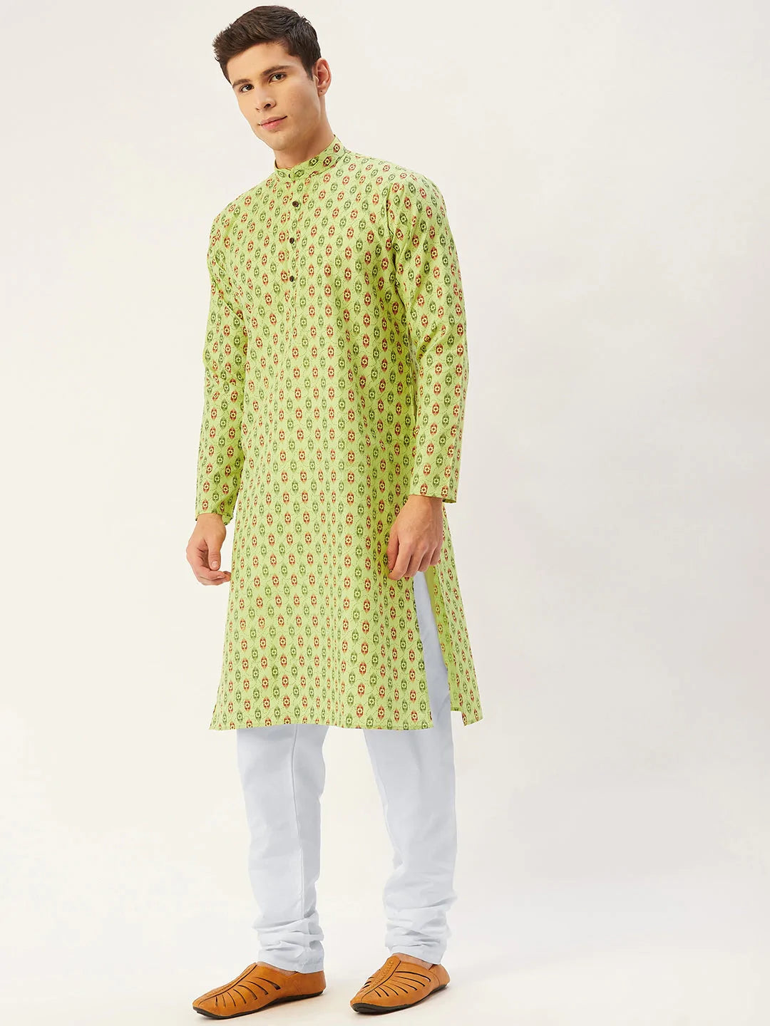 Men's Green Cotton Blend Printed Kurta Top (KO_651Green)