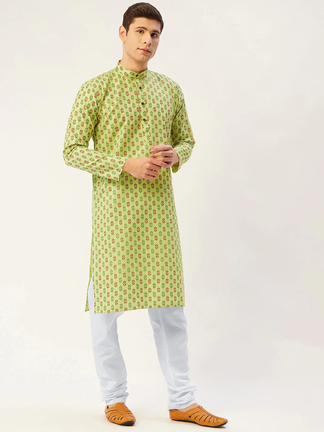 Men's Green Cotton Blend Printed Kurta Top (KO_651Green)