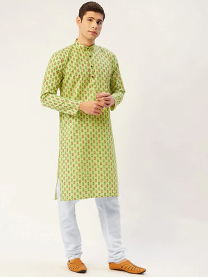 Men's Green Cotton Blend Printed Kurta Top (KO_651Green)