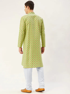 Men's Green Cotton Blend Printed Kurta Set (JOKP_651Green)