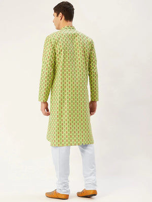 Men's Green Cotton Blend Printed Kurta Top (KO_651Green)