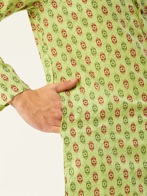 Men's Green Cotton Blend Printed Kurta Top (KO_651Green)