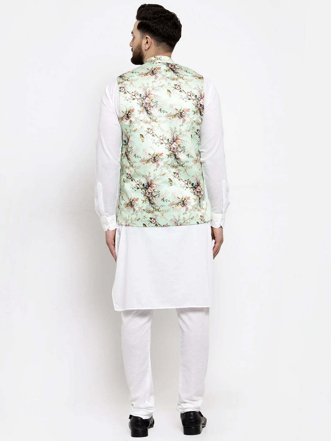Men's Lime Silk Printed Kurta Set With Jacket (JOKP_WC_4058_Lime-W)