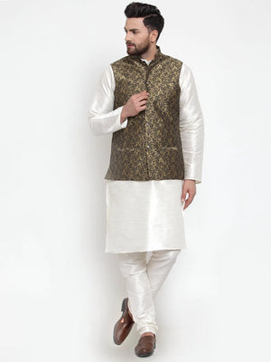 Men's Gold Cotton Woven Nehru Jacket (JOWC_4004_Golden)