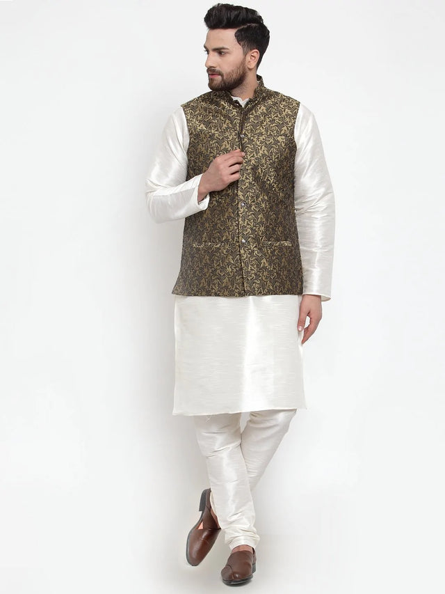 Men's Gold Cotton Woven Nehru Jacket (JOWC_4004_Golden)