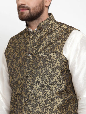 Men's Gold Cotton Woven Nehru Jacket (JOWC_4004_Golden)