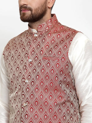 Men's Maroon Silk Woven Nehru Jacket (JOWC_4006_Maroon)