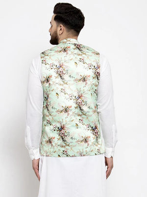 Men's Lime Silk Abstract Nehru Jacket (JOWC_4007Lime)