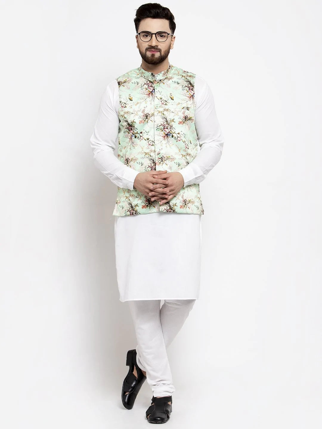 Men's Lime Silk Abstract Nehru Jacket (JOWC_4007Lime)